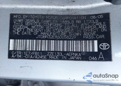 2006 Toyota Corolla Le из США, поврежденный, VIN JTDBR32EX60058229